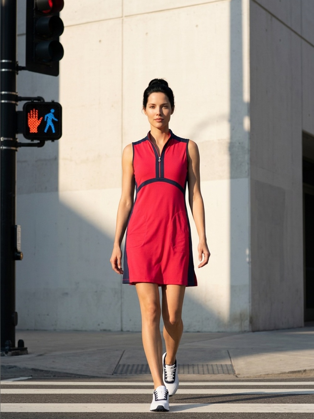 Greg Norman Collection Red and Navy Sleeveless Dress